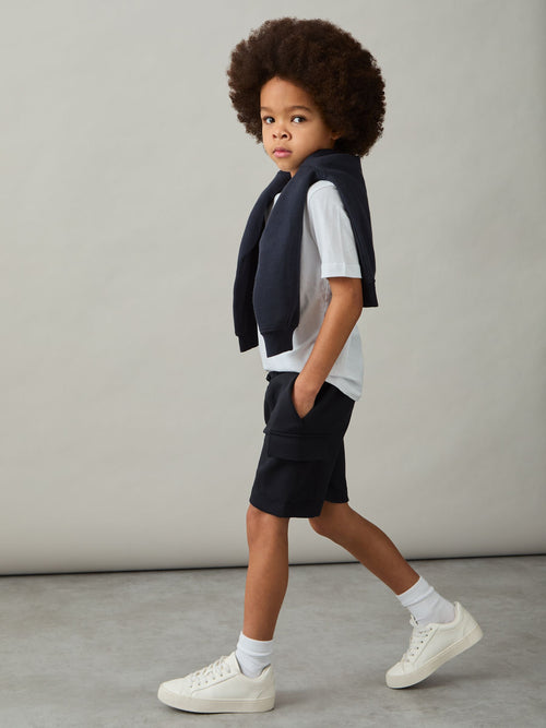 Reiss Navy Oliver 3-9 yrs Premium Interlock-Jersey Cargo Shorts image 1