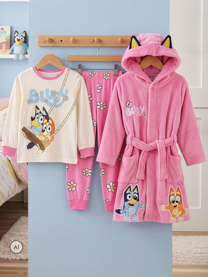 Character Pink Bluey & Bingo Pyjamas Dressing Gown Set - image 8