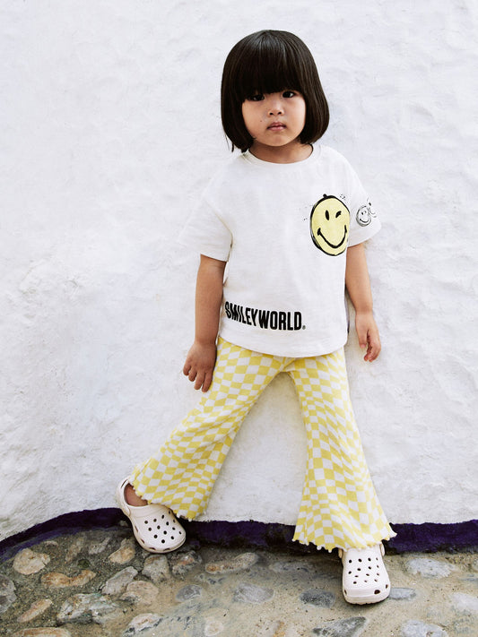 Ecru Yellow Smiley World Short Sleeve T-Shirt and Flare Set (3mths-7yrs) image 1