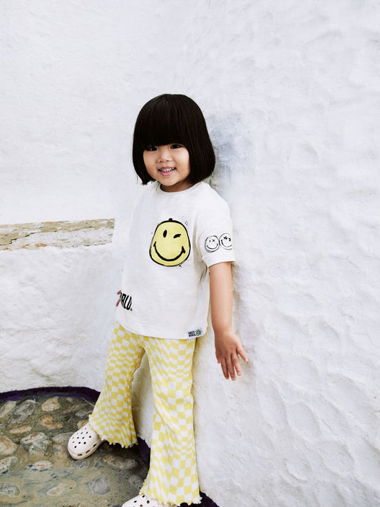 Ecru Yellow Smiley World Short Sleeve T-Shirt and Flare Set (3mths-7yrs) image 3