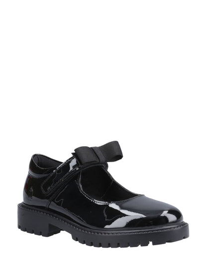 Hush Puppies Black Junior Astrid Bow Patent School Shoes image 3