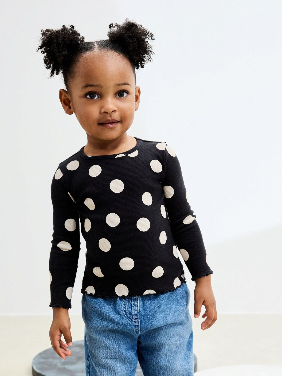 Black/White Spot Rib Long Sleeve T-Shirt (3mths-7yrs) - image 1