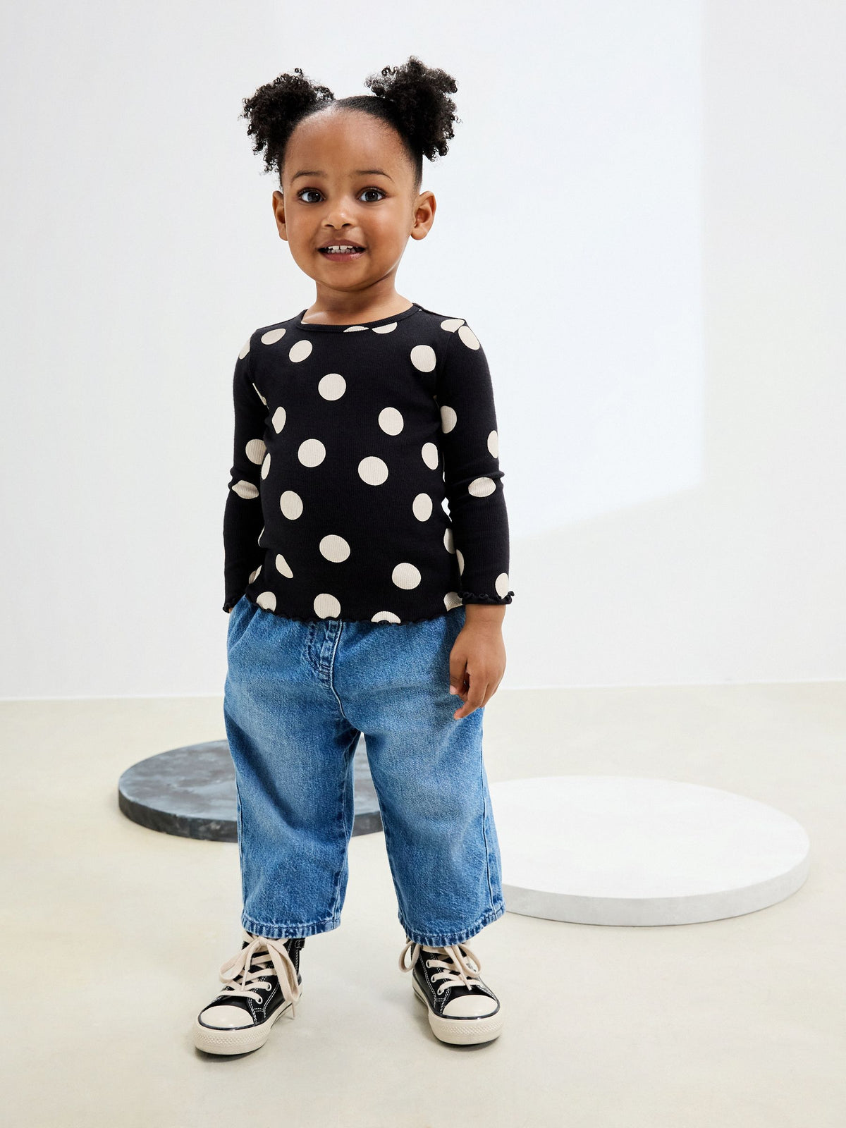 Black/White Spot Rib Long Sleeve T-Shirt (3mths-7yrs) - image 2