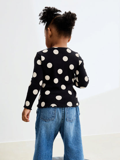 Black/White Spot Rib Long Sleeve T-Shirt (3mths-7yrs) - image 3