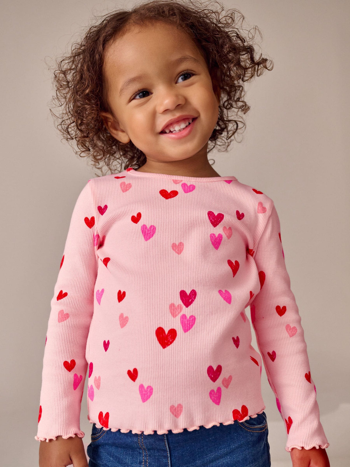 Dsiney Kidz - Pink Heart Rib Long Sleeve T-Shirt (3mths-7yrs) image 1