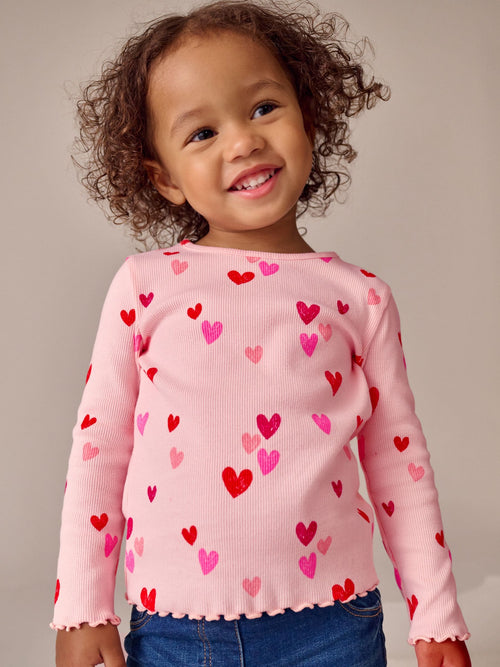 Dsiney Kidz - Pink Heart Rib Long Sleeve T-Shirt (3mths-7yrs) image 1