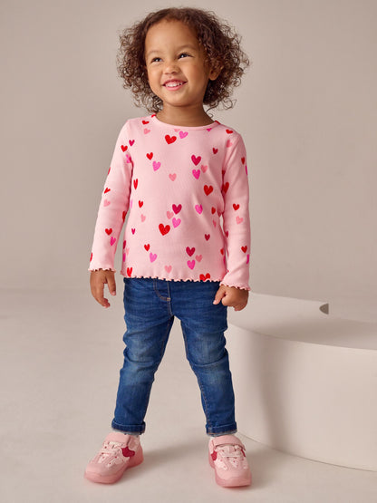 Dsiney Kidz - Pink Heart Rib Long Sleeve T-Shirt (3mths-7yrs) image 2