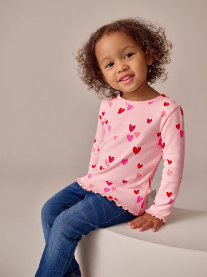 Dsiney Kidz - Pink Heart Rib Long Sleeve T-Shirt (3mths-7yrs) image 3