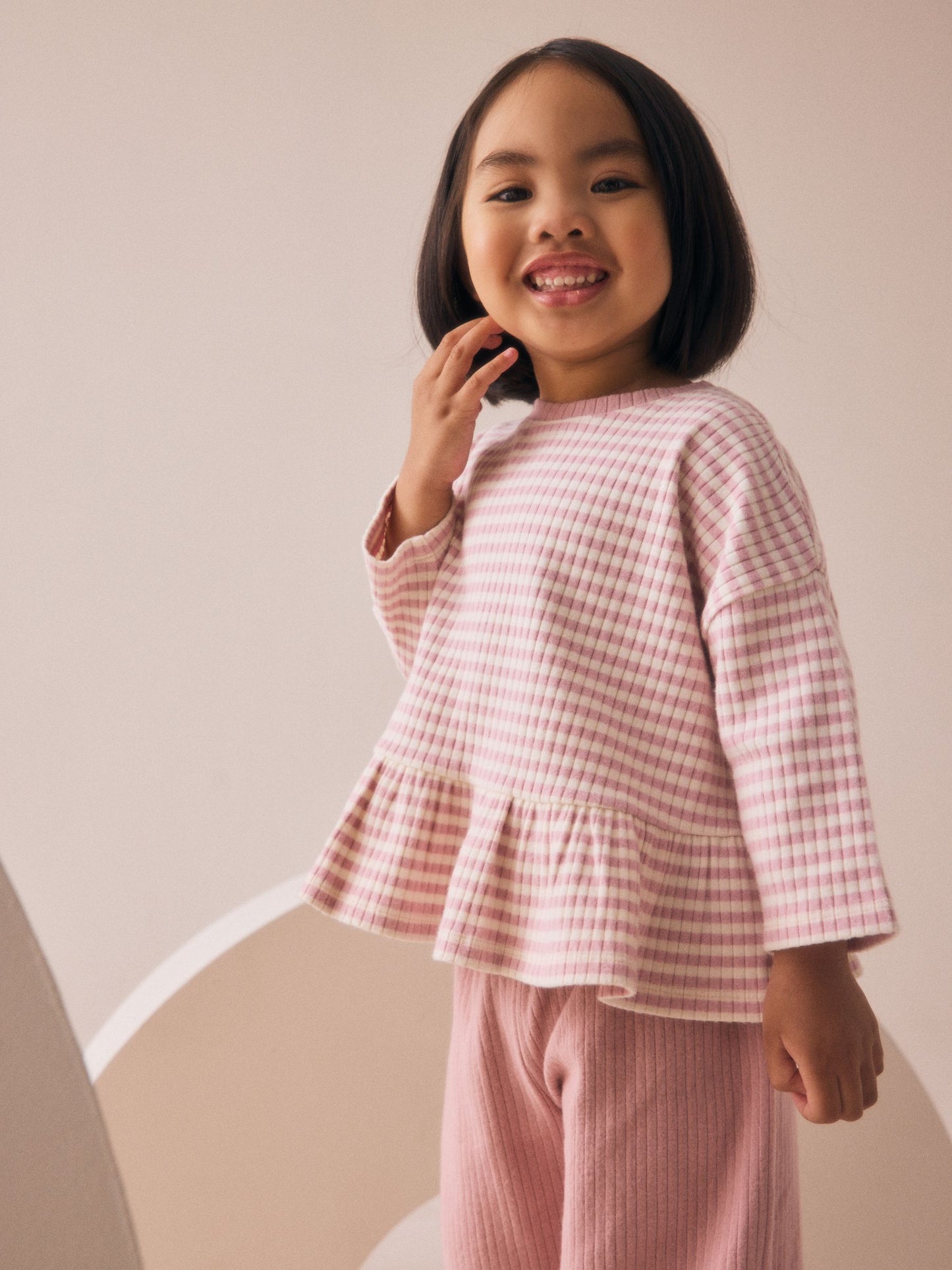 Pink Ribbed Long Sleeve Top and Wide Leg Trousers Set (3mths-7yrs) image 2