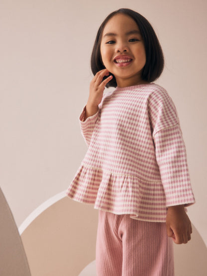 Pink Ribbed Long Sleeve Top and Wide Leg Trousers Set (3mths-7yrs) image 2
