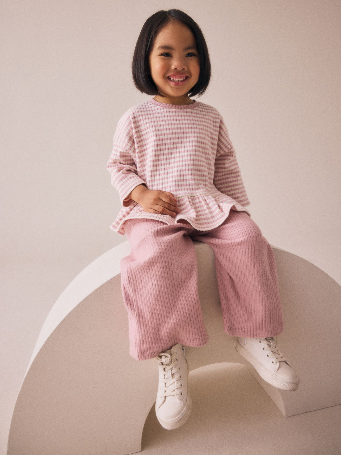 Pink Ribbed Long Sleeve Top and Wide Leg Trousers Set (3mths-7yrs) image 4