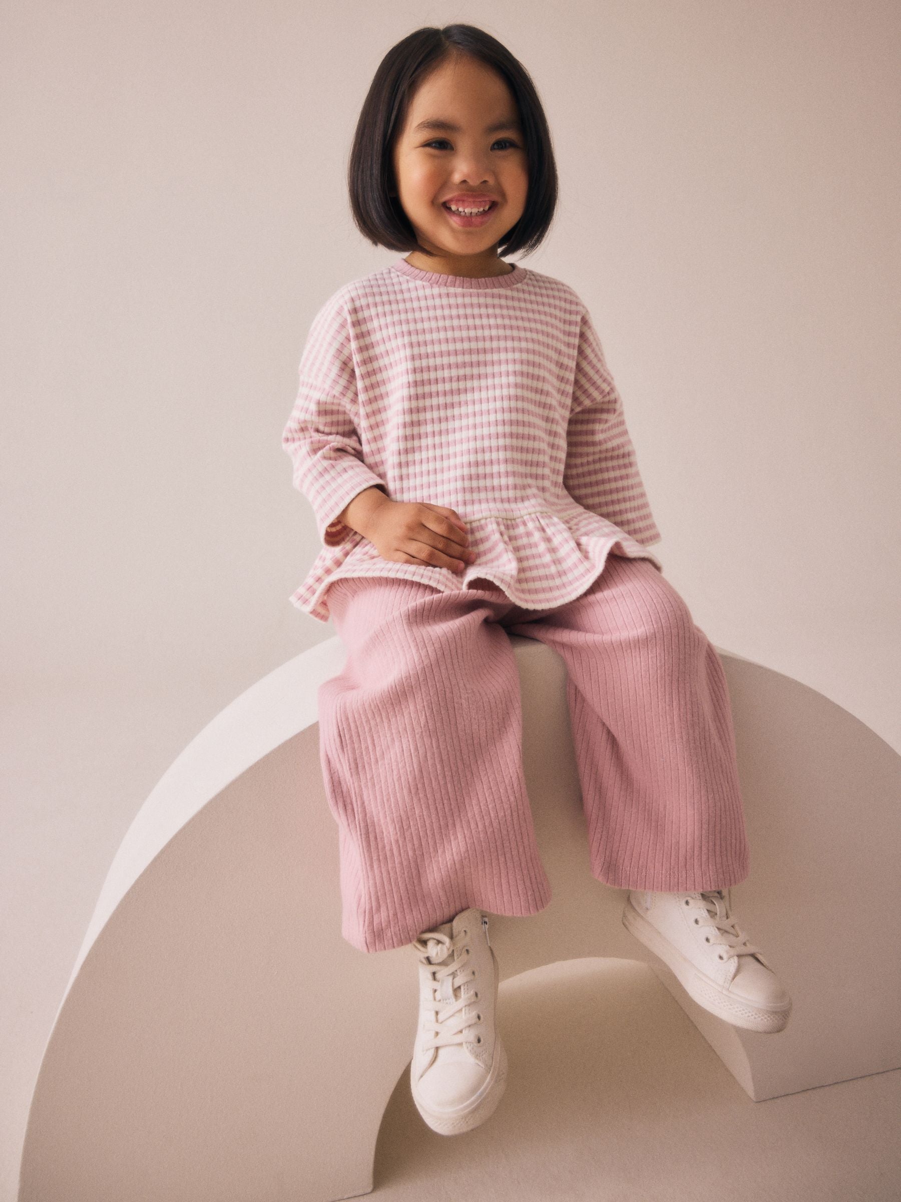 Pink Ribbed Long Sleeve Top and Wide Leg Trousers Set (3mths-7yrs) image 4