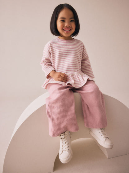 Pink Ribbed Long Sleeve Top and Wide Leg Trousers Set (3mths-7yrs) image 4