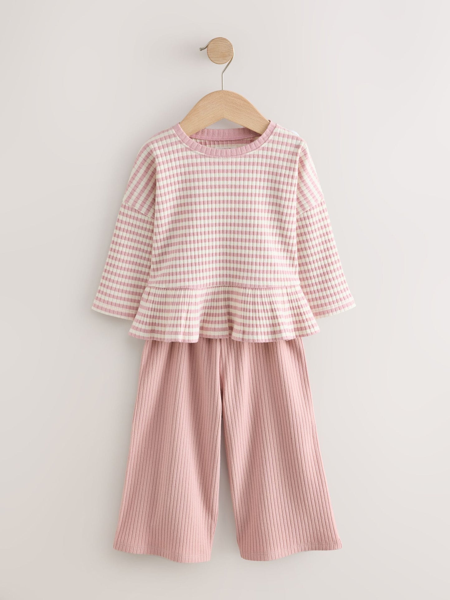 Pink Ribbed Long Sleeve Top and Wide Leg Trousers Set (3mths-7yrs) image 5