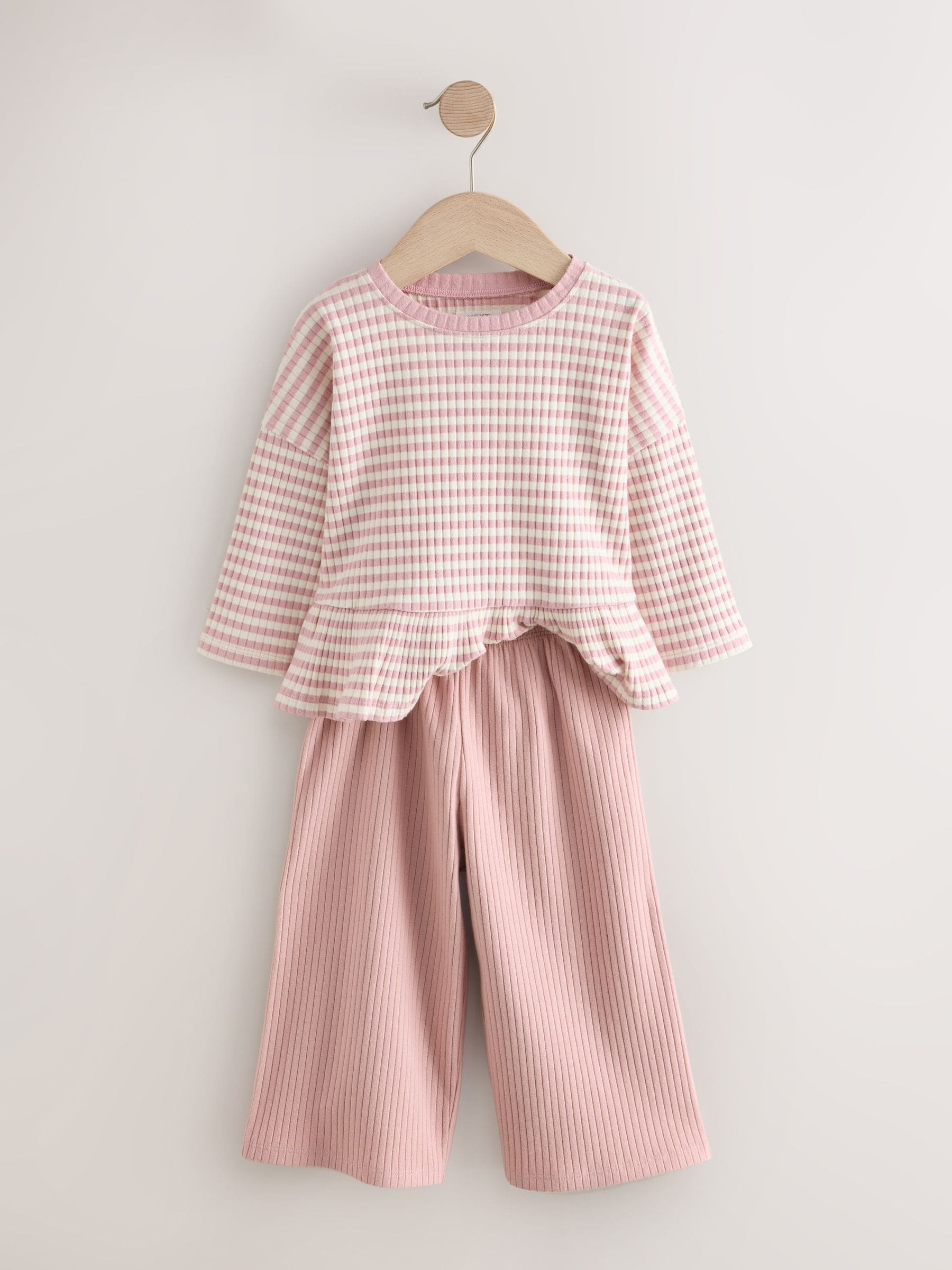 Pink Ribbed Long Sleeve Top and Wide Leg Trousers Set (3mths-7yrs) image 6