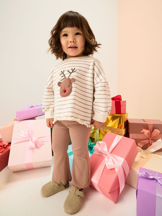 Neutral Reindeer Long Sleeve Top and Flare Set (3mths-7yrs)