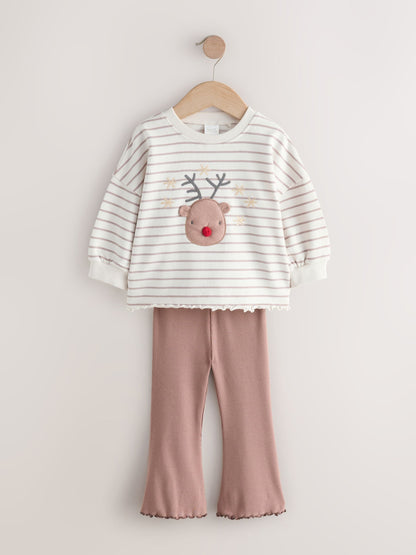 Neutral Reindeer Long Sleeve Top and Flare Set (3mths-7yrs)