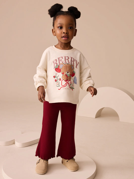 Berry Red Bear Character Long Sleeve Top and Flare Set (3mths-7yrs) image 1