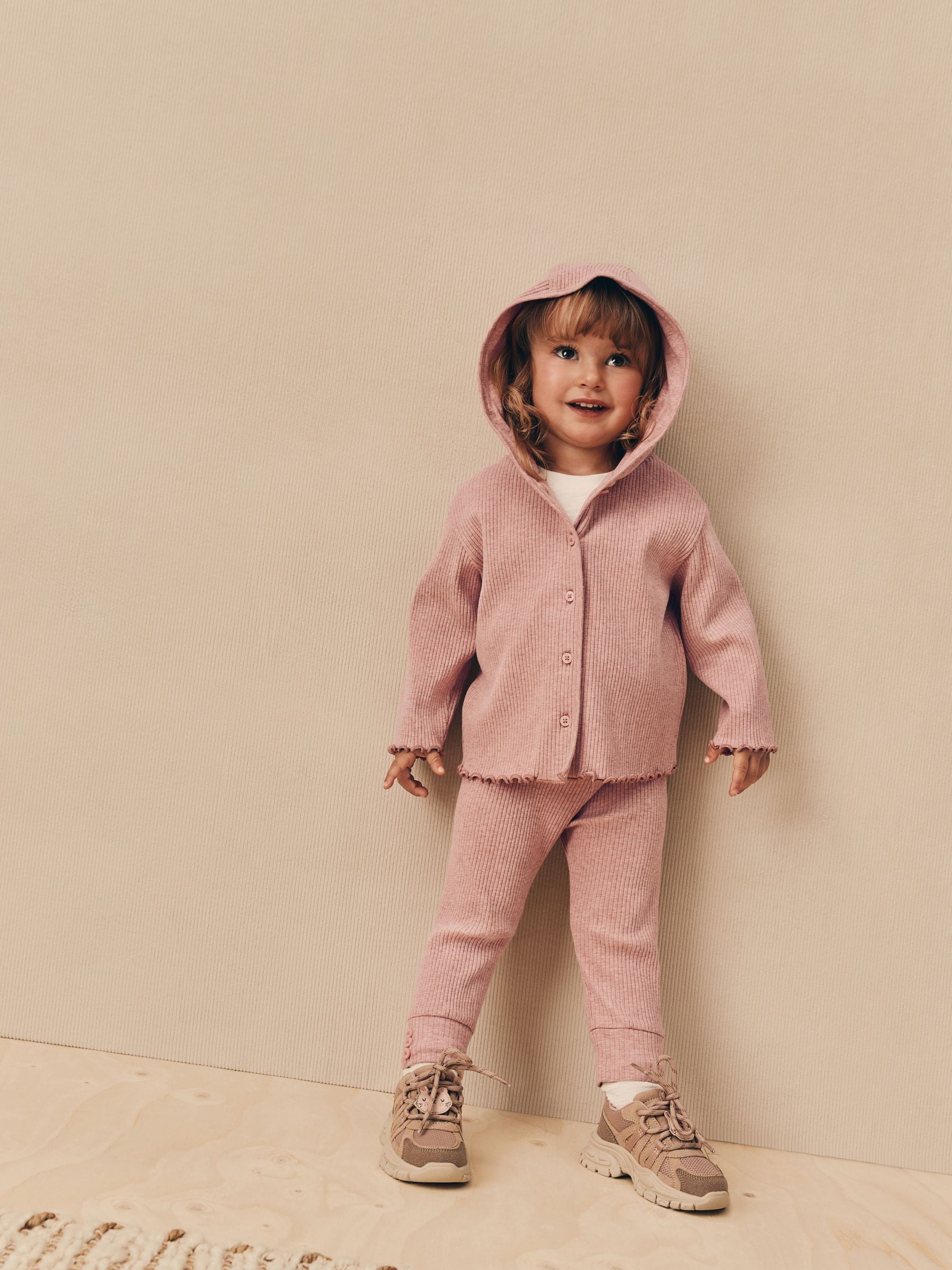 Light Pink Ribbed Hooded Cardigan and Leggings Set (3mths-7yrs) image 2