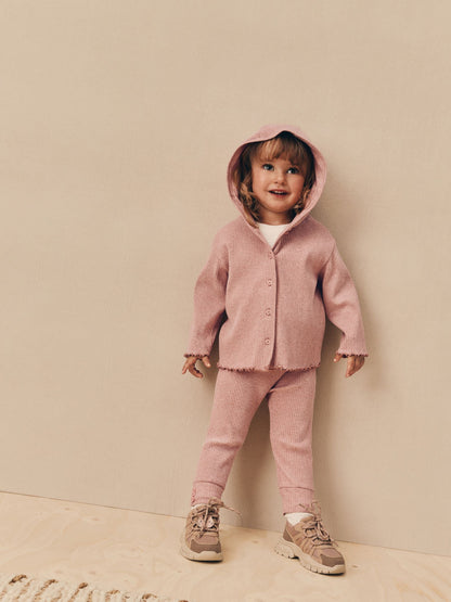 Light Pink Ribbed Hooded Cardigan and Leggings Set (3mths-7yrs) image 2