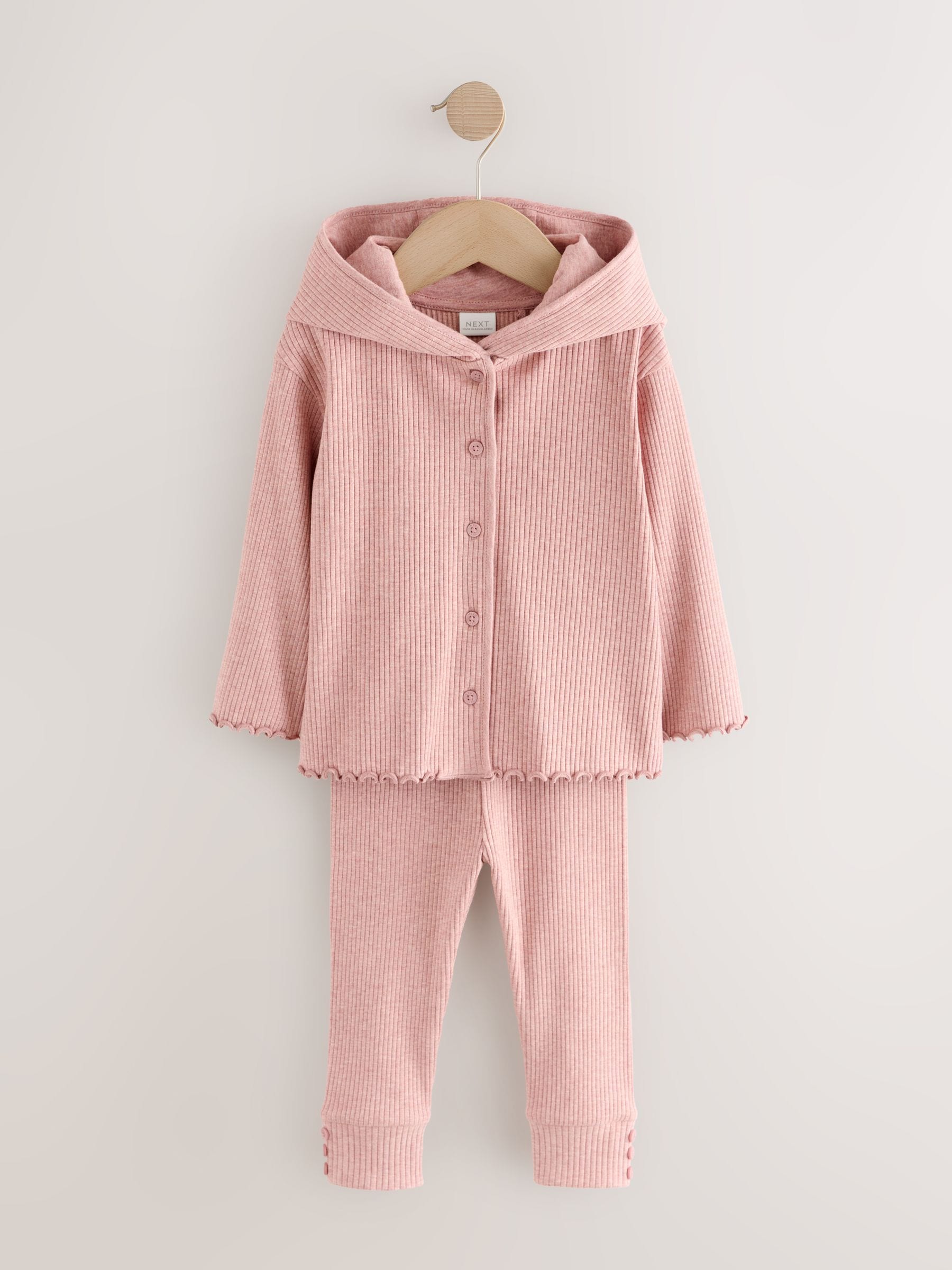 Light Pink Ribbed Hooded Cardigan and Leggings Set (3mths-7yrs) image 5