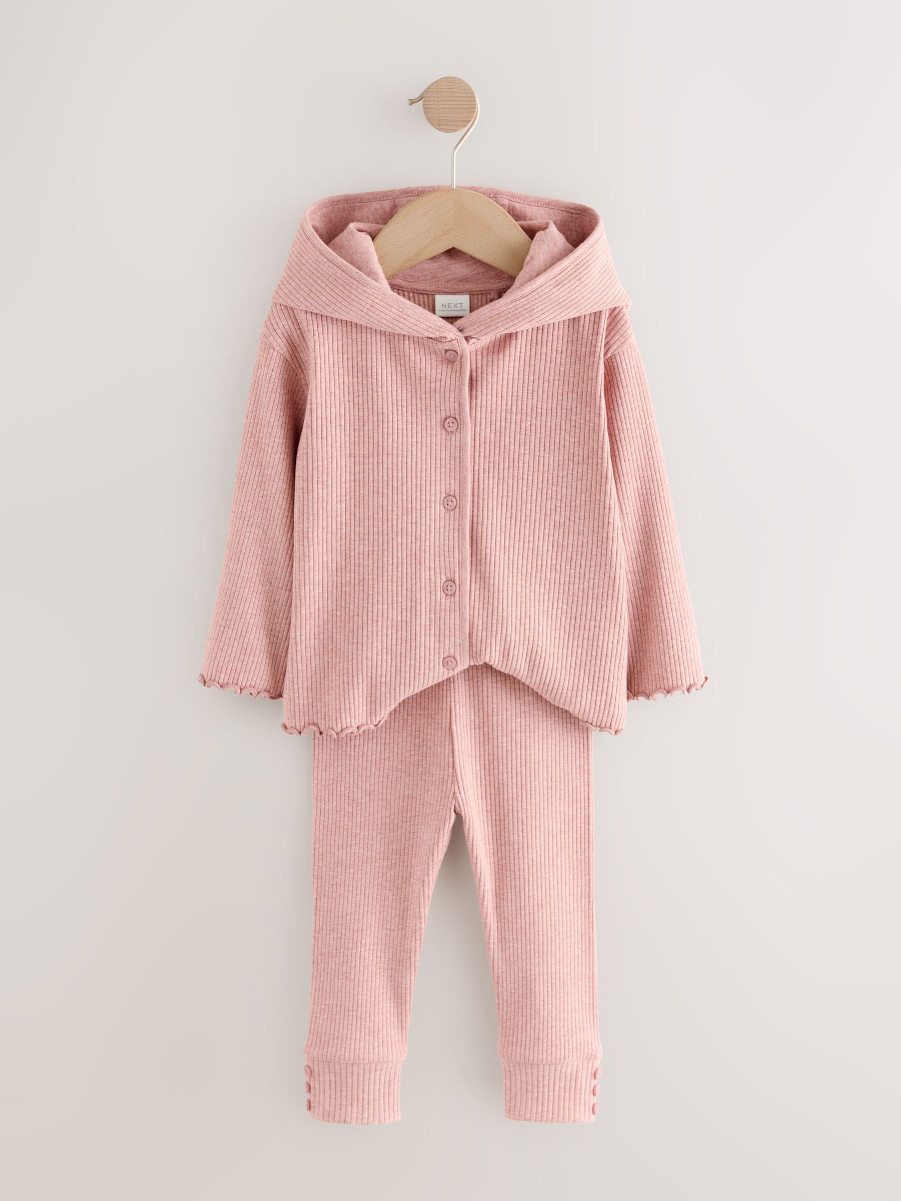 Light Pink Ribbed Hooded Cardigan and Leggings Set (3mths-7yrs) image 6