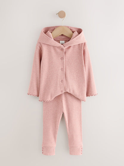 Light Pink Ribbed Hooded Cardigan and Leggings Set (3mths-7yrs) image 6