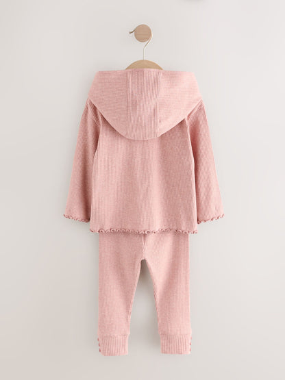 Light Pink Ribbed Hooded Cardigan and Leggings Set (3mths-7yrs) image 7