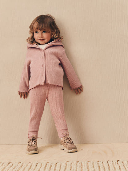 Light Pink Ribbed Hooded Cardigan and Leggings Set (3mths-7yrs) image 1