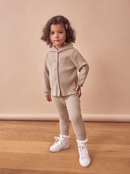 Brown Ribbed Hooded Cardigan and Leggings Set (3mths-7yrs) image 1