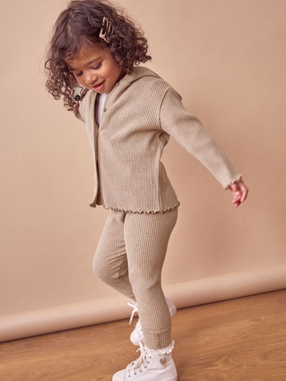 Brown Ribbed Hooded Cardigan and Leggings Set (3mths-7yrs) image 3