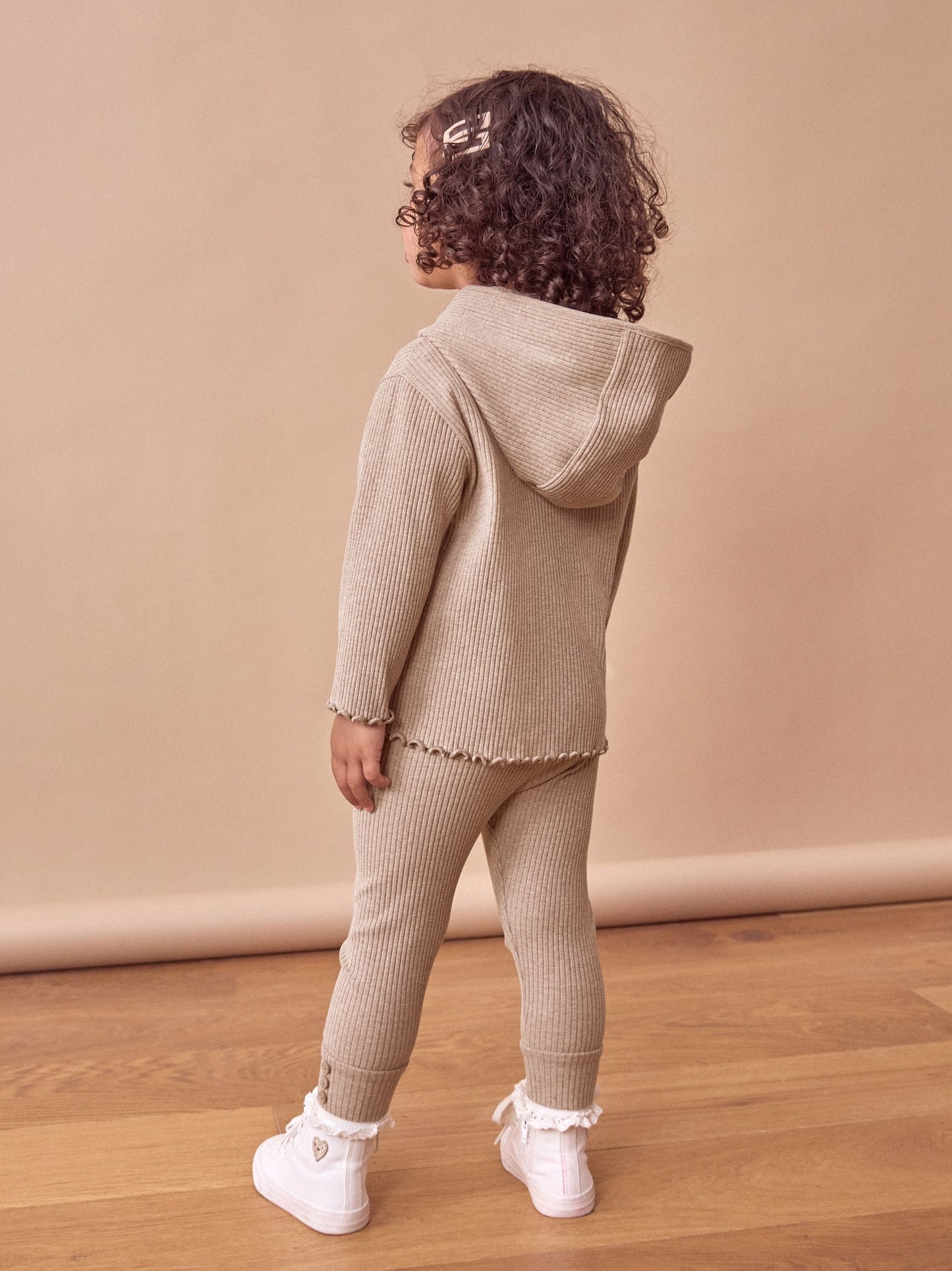 Brown Ribbed Hooded Cardigan and Leggings Set (3mths-7yrs) image 4
