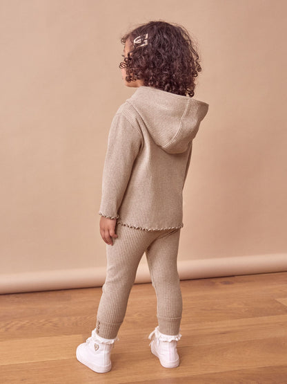 Brown Ribbed Hooded Cardigan and Leggings Set (3mths-7yrs) image 4