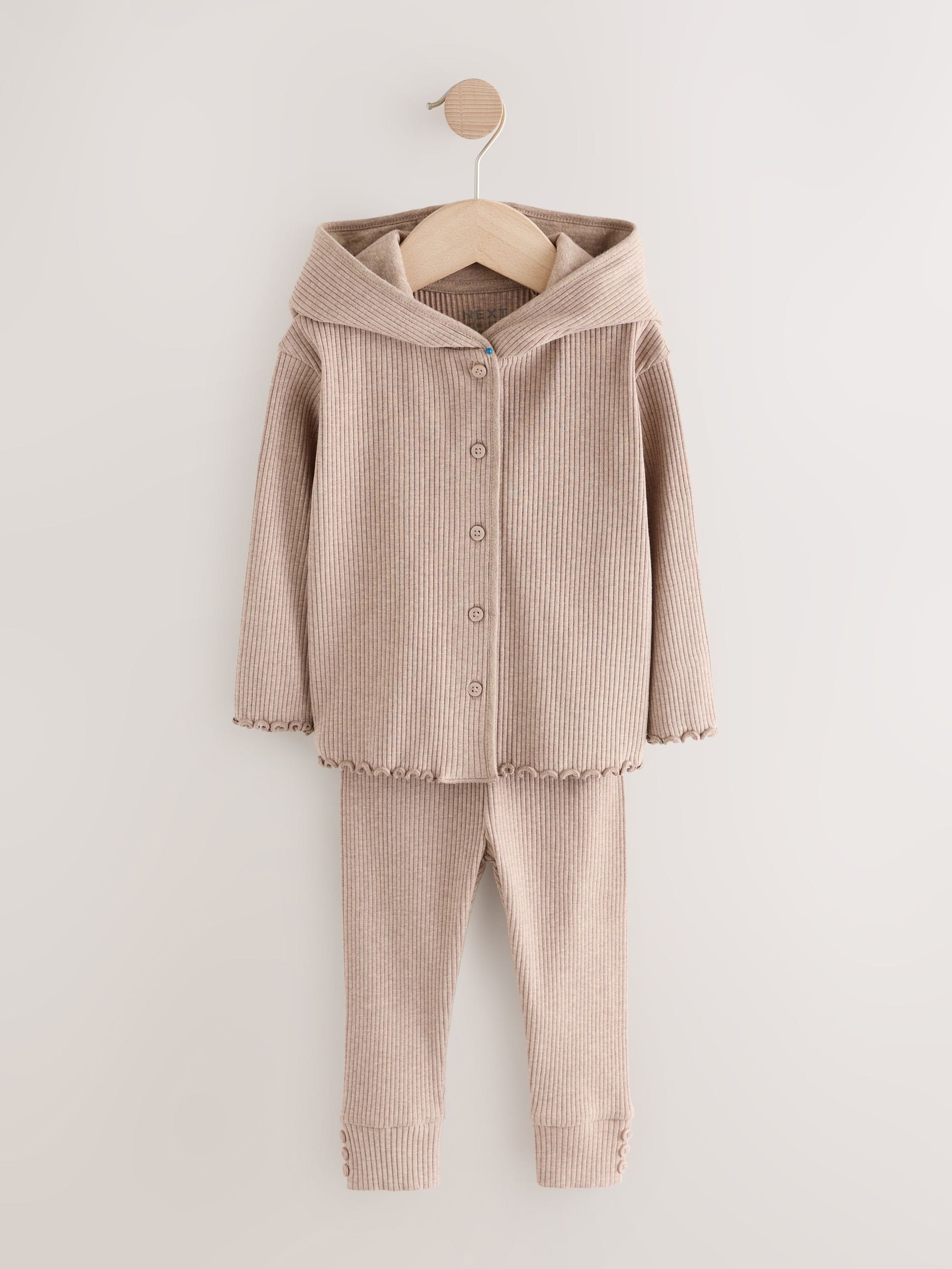 Brown Ribbed Hooded Cardigan and Leggings Set (3mths-7yrs) image 6