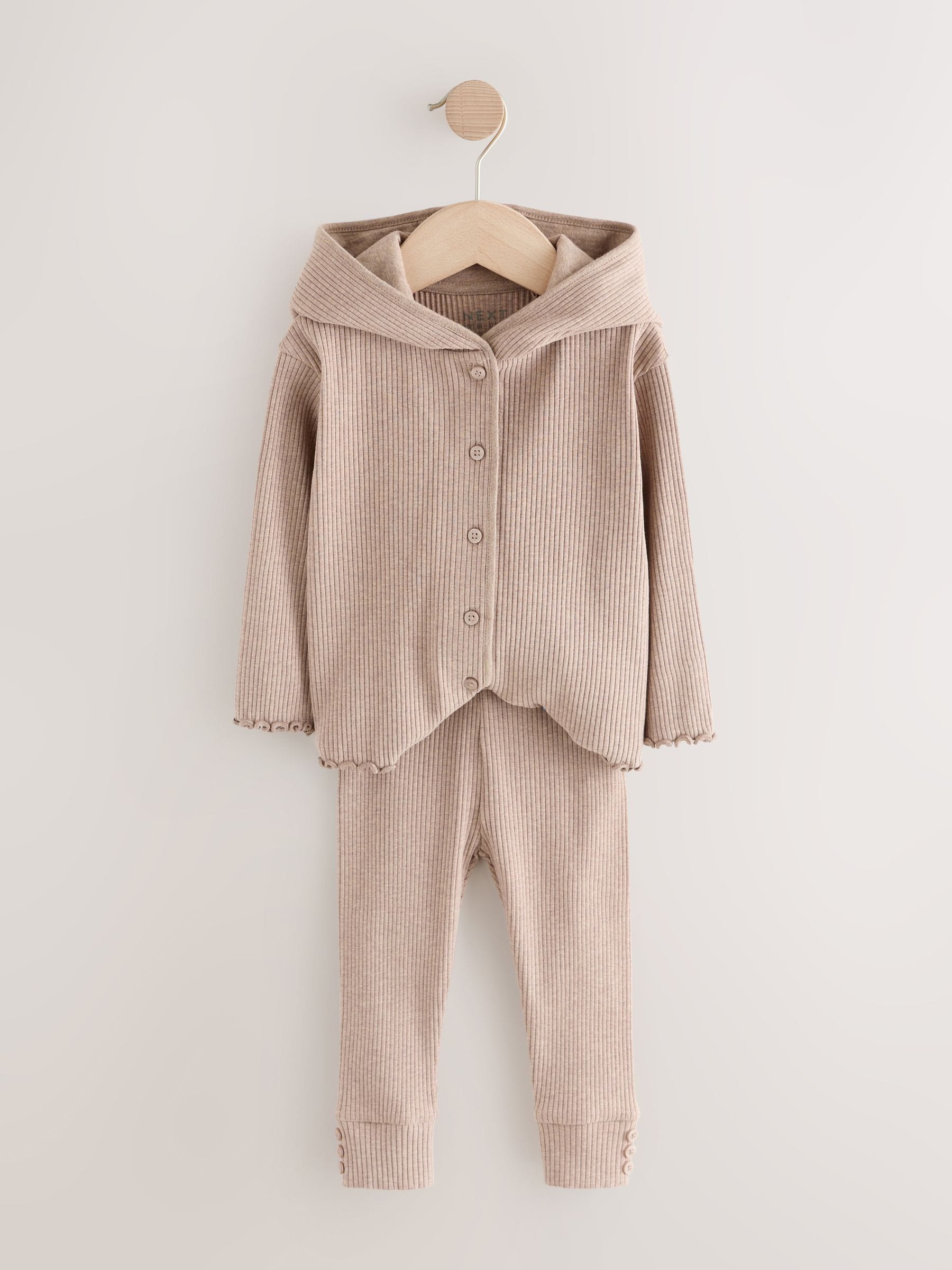 Brown Ribbed Hooded Cardigan and Leggings Set (3mths-7yrs) image 7