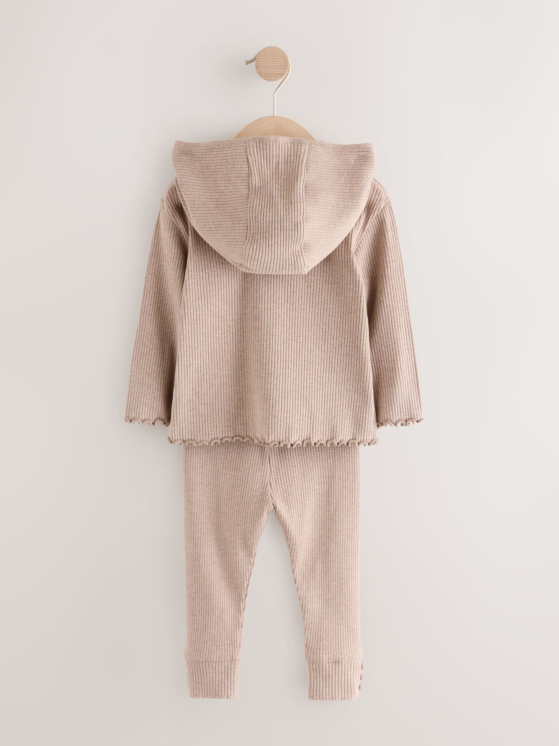 Brown Ribbed Hooded Cardigan and Leggings Set (3mths-7yrs) image 8