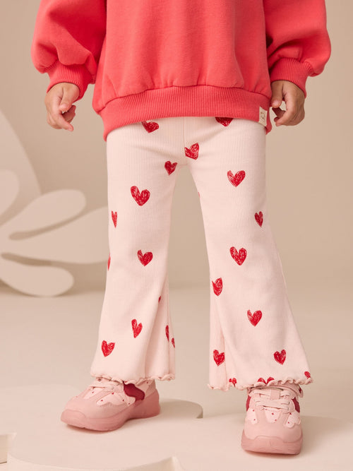 Light Pink Heart Rib Flare Leggings (3mths-7yrs) image 1