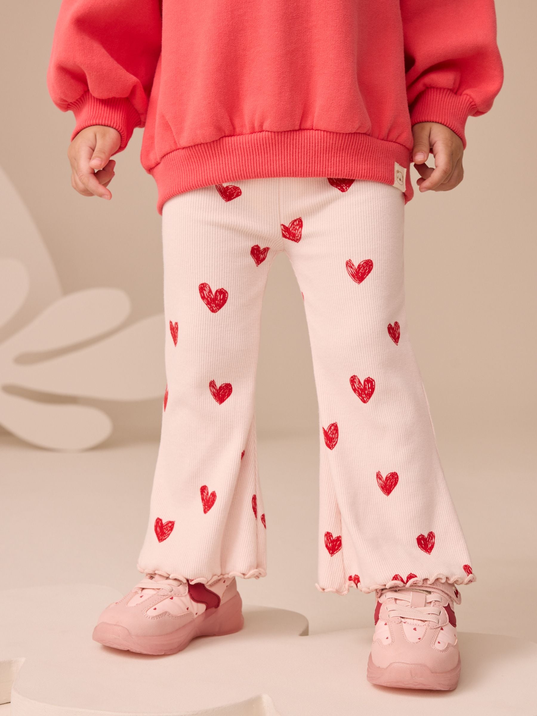 Light Pink Heart Rib Flare Leggings (3mths-7yrs) image 1