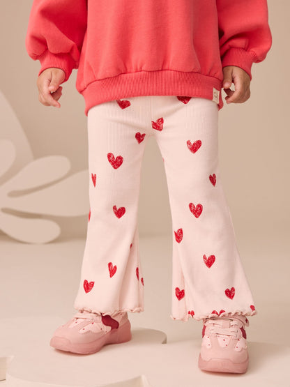 Light Pink Heart Rib Flare Leggings (3mths-7yrs) image 1