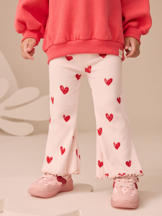 Light Pink Heart Rib Flare Leggings (3mths-7yrs) image 1