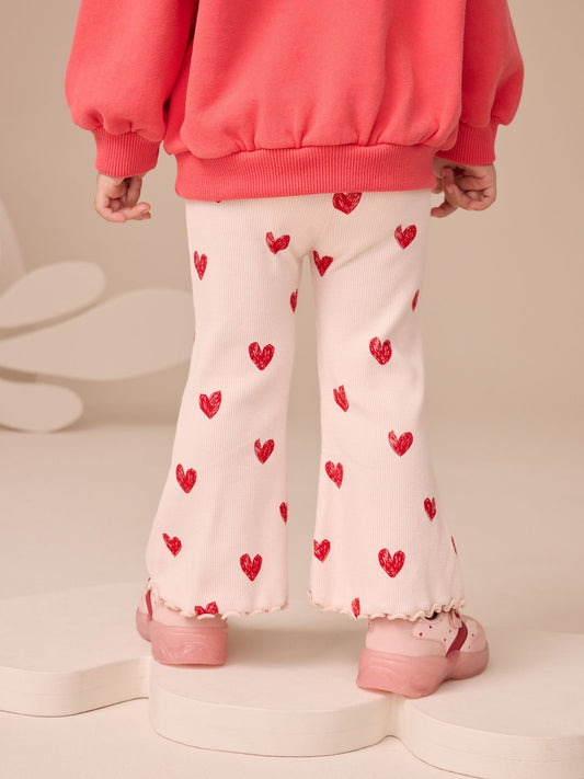 Light Pink Heart Rib Flare Leggings (3mths-7yrs) image 2