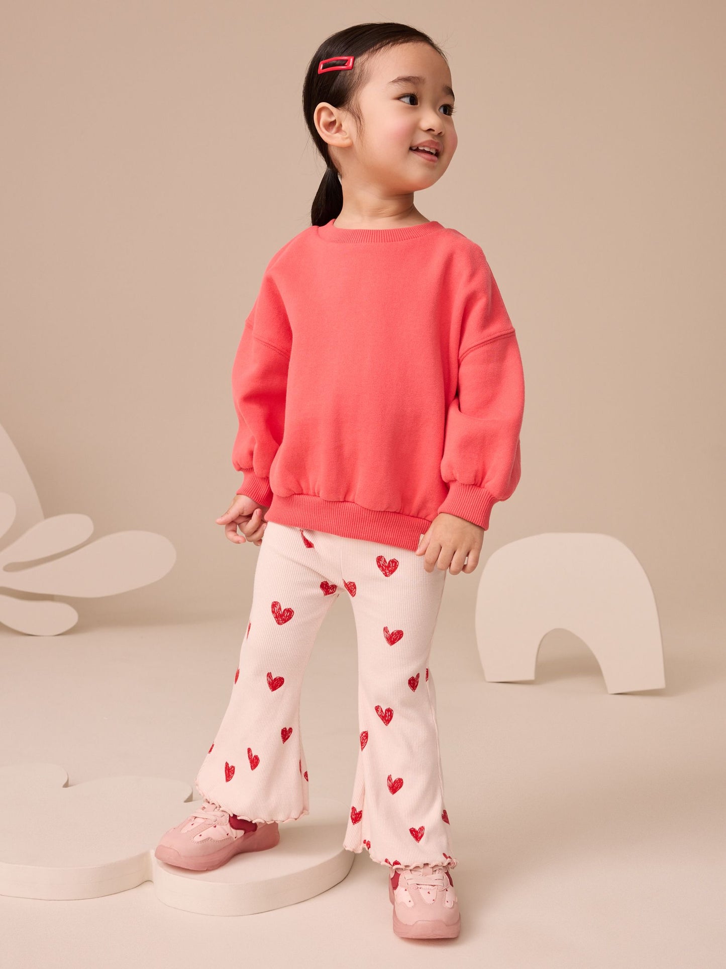Light Pink Heart Rib Flare Leggings (3mths-7yrs) image 3