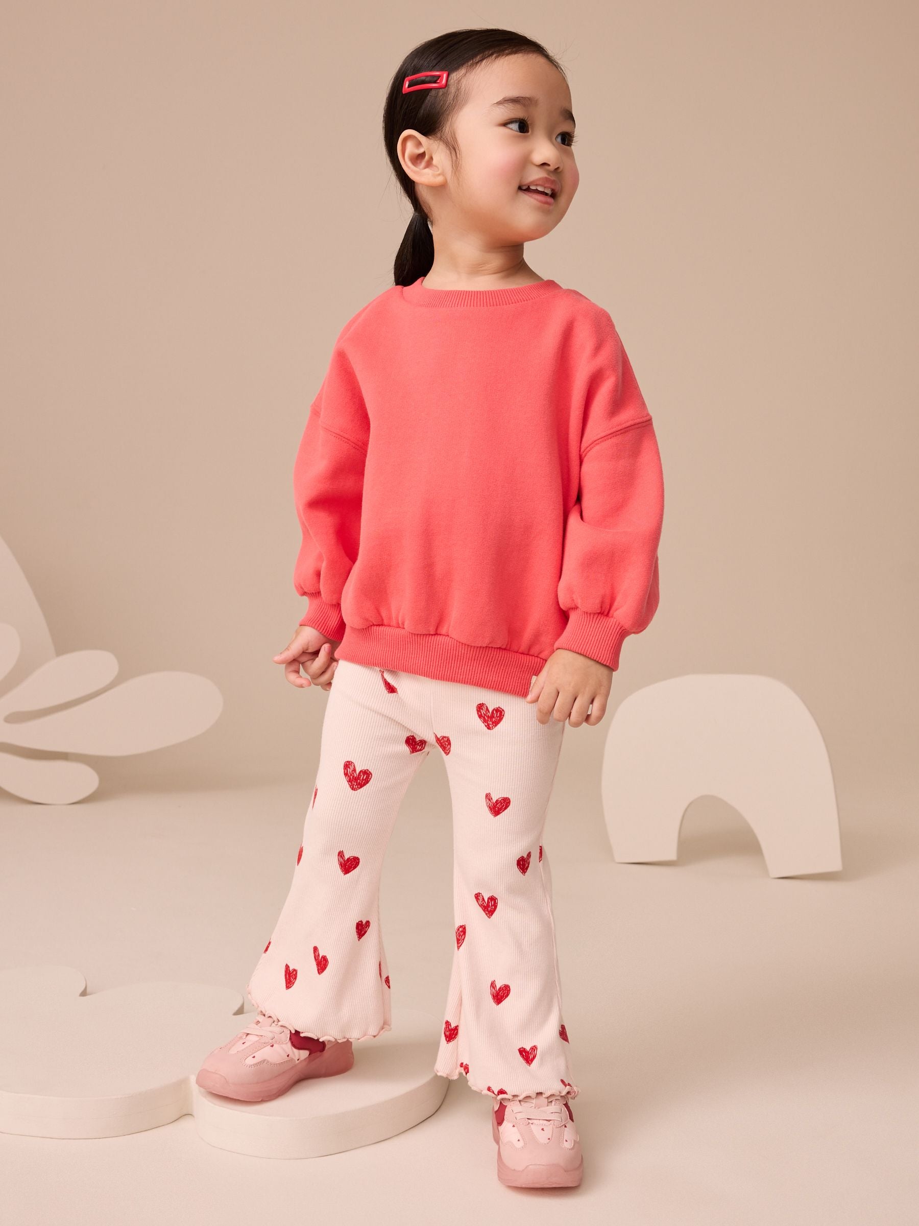 Light Pink Heart Rib Flare Leggings (3mths-7yrs) image 3