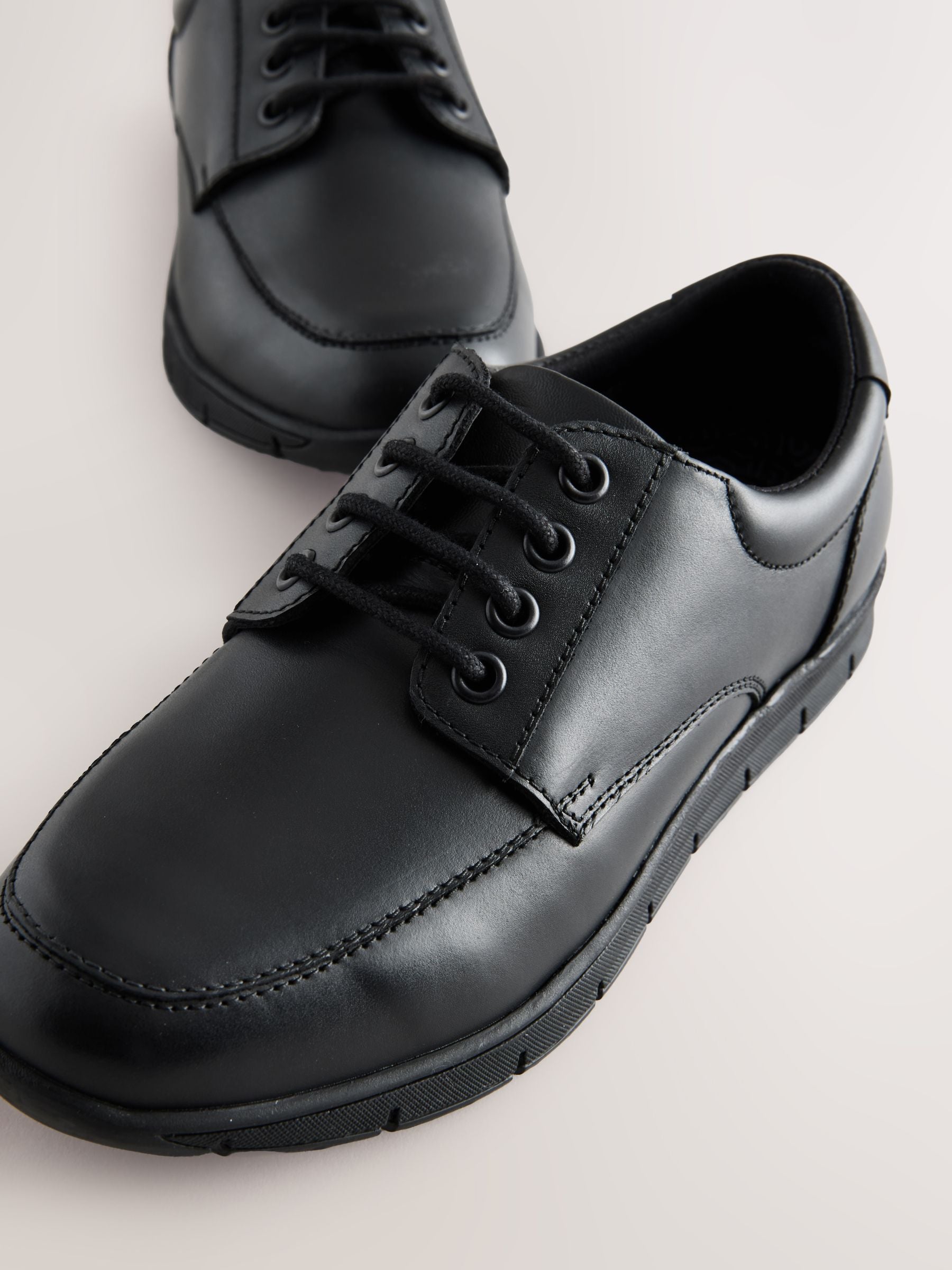 Black Standard Fit (F) Smart Leather Lace Up School Shoes image 3