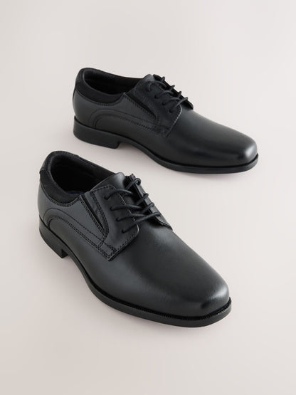 Black Leather Lace Up Derby School Shoes image 1