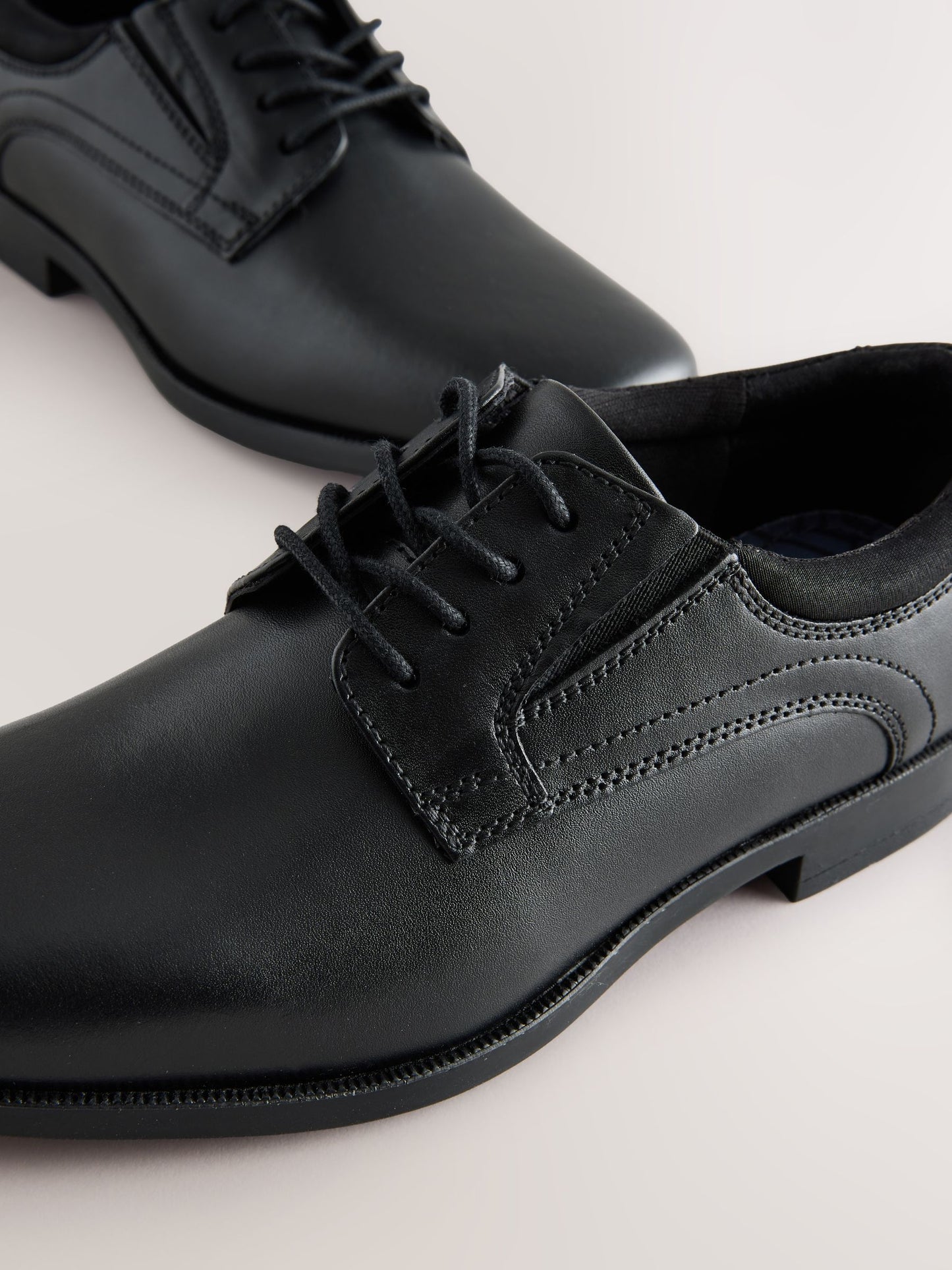 Black Leather Lace Up Derby School Shoes image 3