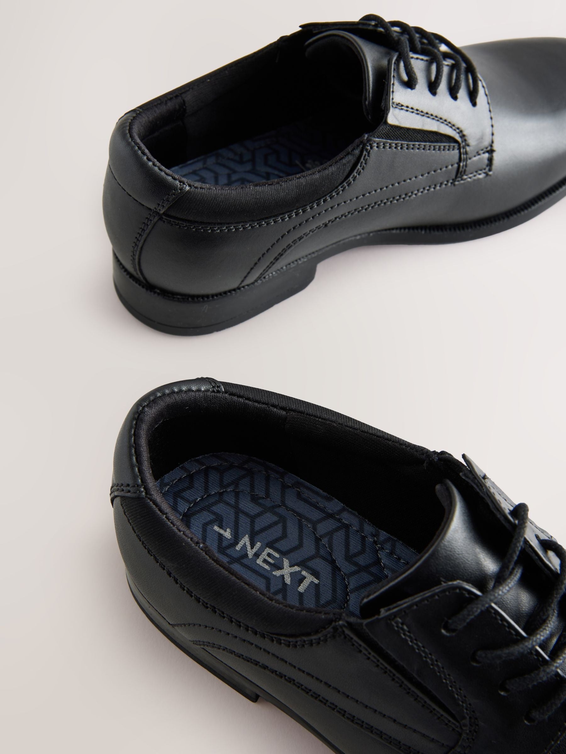 Black Leather Lace Up Derby School Shoes image 4