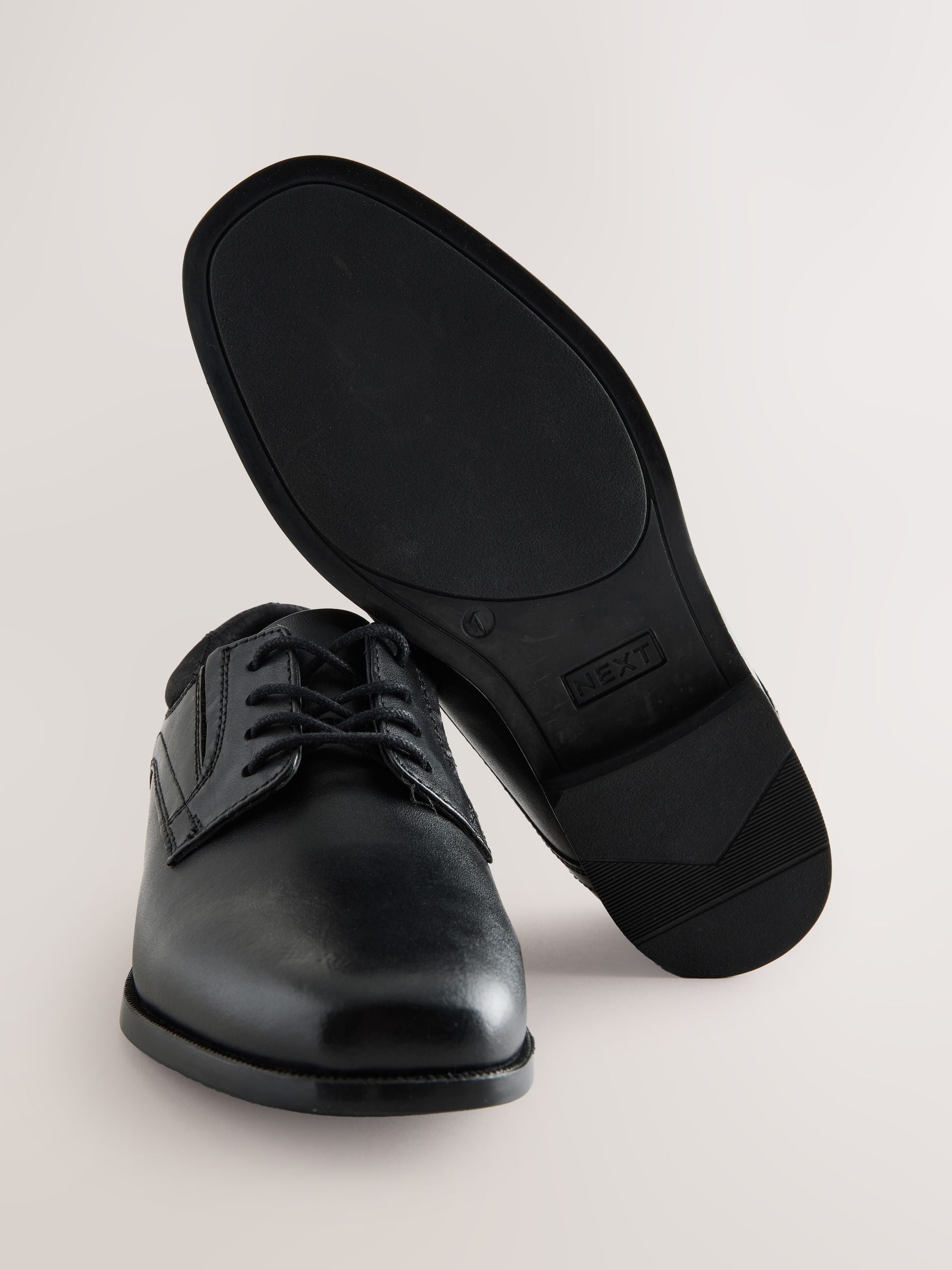 Black Leather Lace Up Derby School Shoes image 5