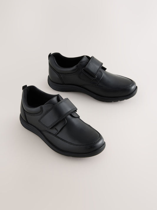 Black Extra Wide Fit (H) Leather 1 Strap Touch Fastening School Shoes image 1