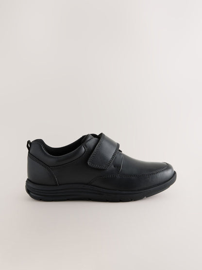 Black Extra Wide Fit (H) Leather 1 Strap Touch Fastening School Shoes image 2